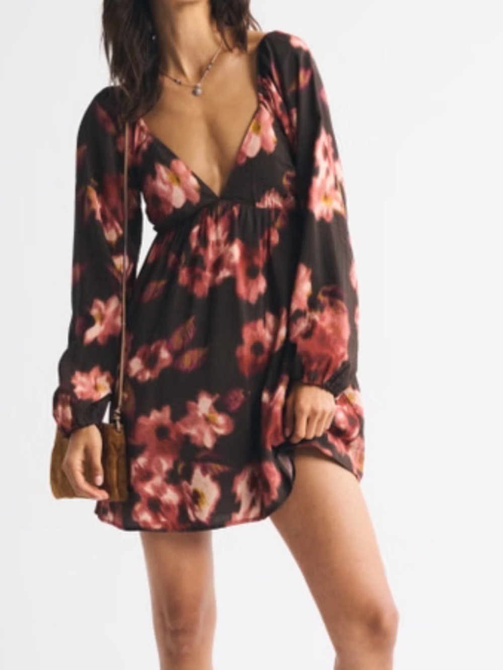 Abercrombie & Fitch Bra free clasp back Plunge floral flowy Mini Dress large NEW